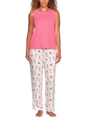 NWT LOFT Sleeveless Pink Knit Pajama Top and Printed Lounge Pants Size Large